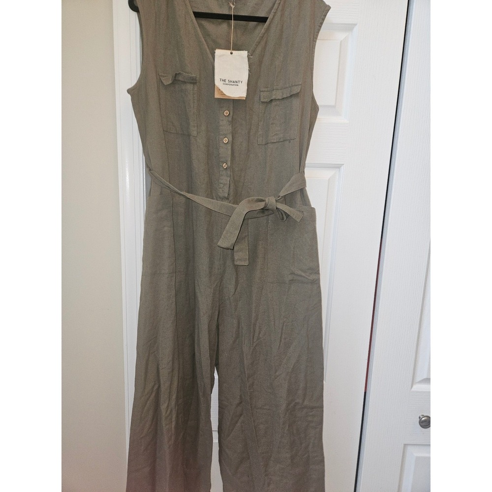 The Shanty Corporation Olive Green Sleeveless Wide Leg Utility Jumpsuit NWT XL